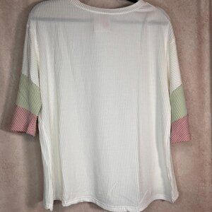 White Textured Color block Patchwork Half Sleeve Shirt NWT Size Medium